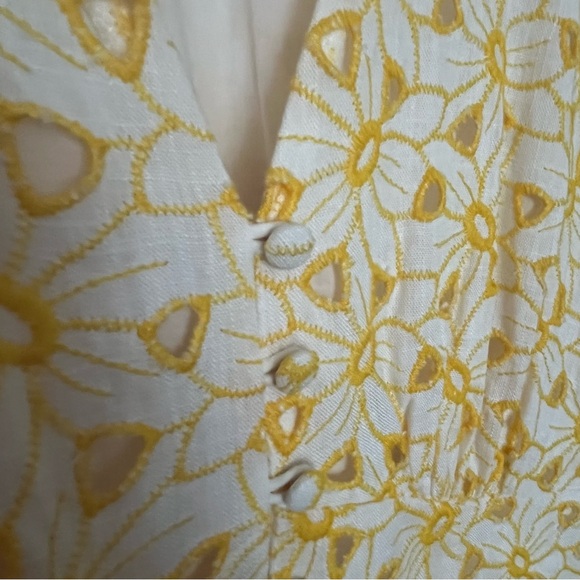 Ever New Yellow Embroidered Puff Sleeve Mini Dress Fit and Flare Coquette Size 4 - Picture 9 of 15